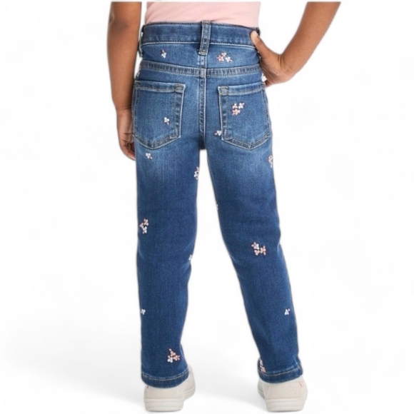 Cat & Jack Girl's Floral Embroidered Dark Blue Skinny Stretchy Toddler Jeans, 2T - Picture 6 of 7